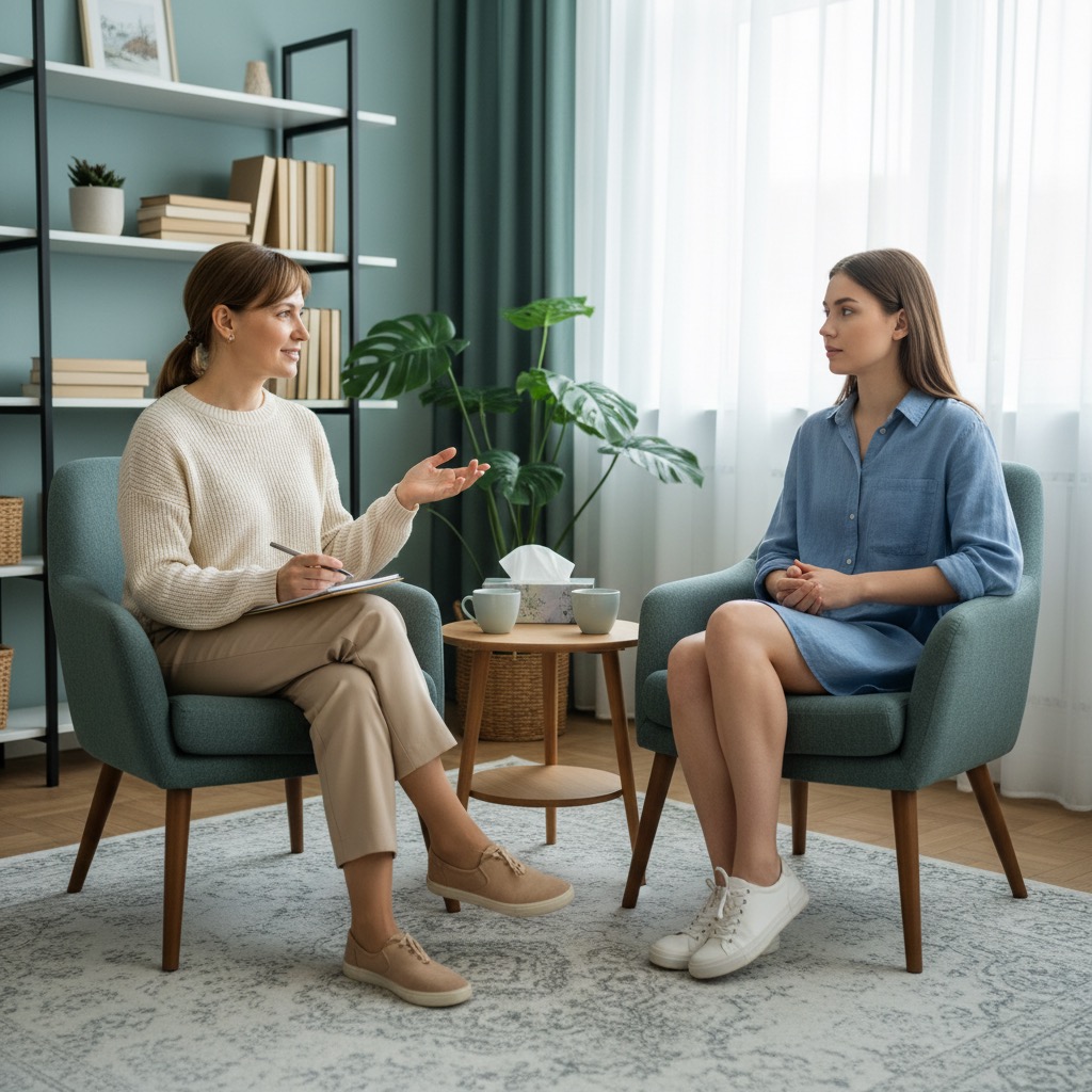 Foto de duas mulheres conversando